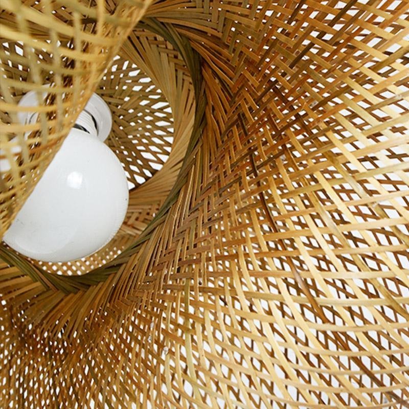 Close-up weave detail of the Aureon rattan and bamboo pendant light