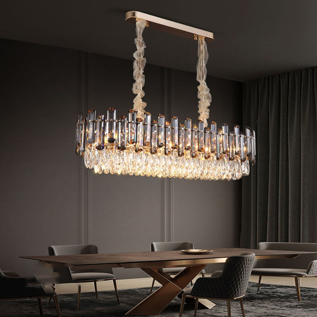 Auréline crystal chandelier as a focal point above a dining area with dazzling crystal detail