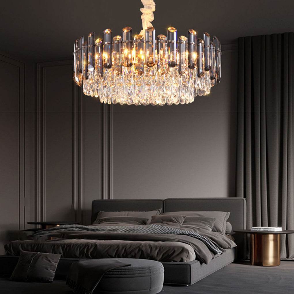 Auréline gold crystal chandelier as a ceiling light in a luxurious modern bedroom