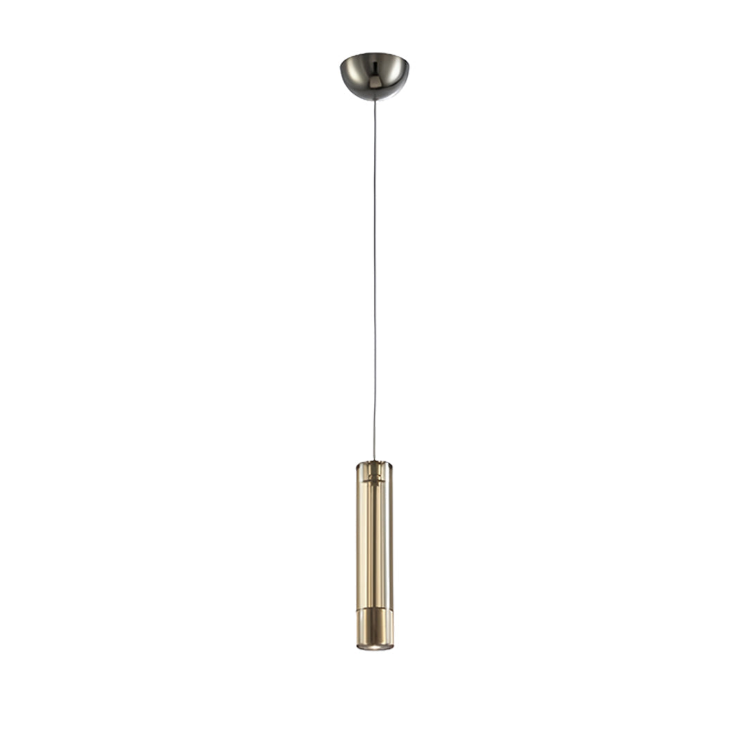 Single tubular crystal glass pendant light with adjustable hanging cord