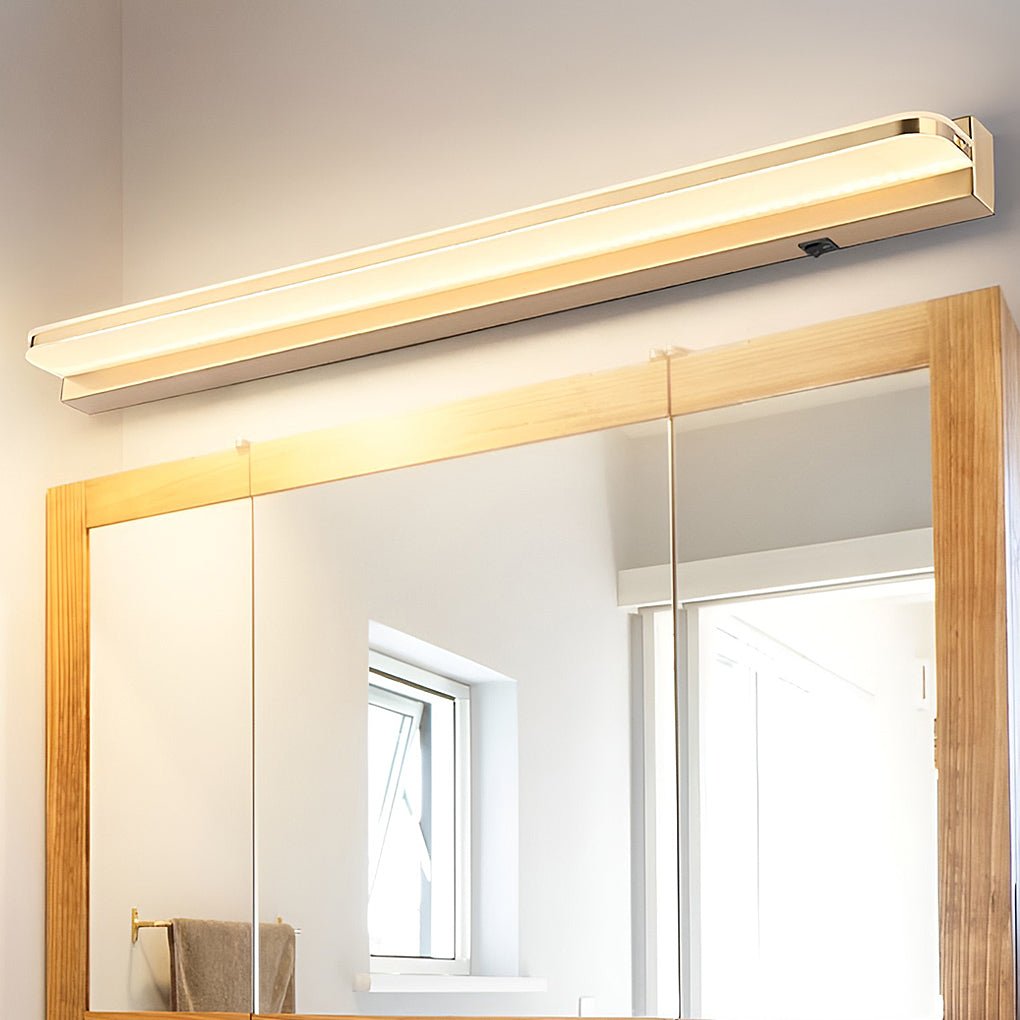Close-up of Viora LED vanity light acrylic diffuser and iron frame in black finish