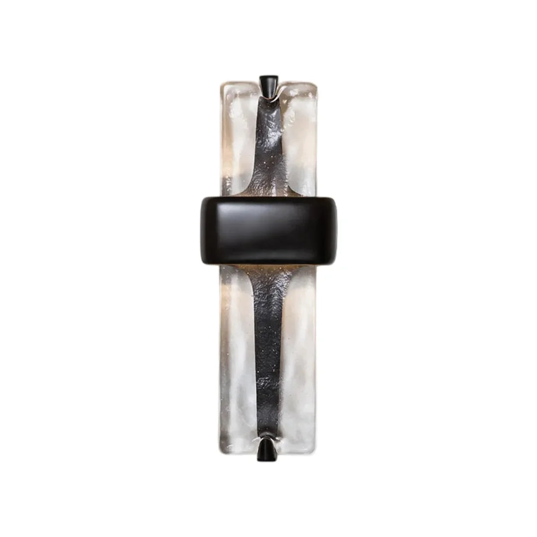Niva textured resin wall sconce product shot, black finish, sculptural art glass-effect body