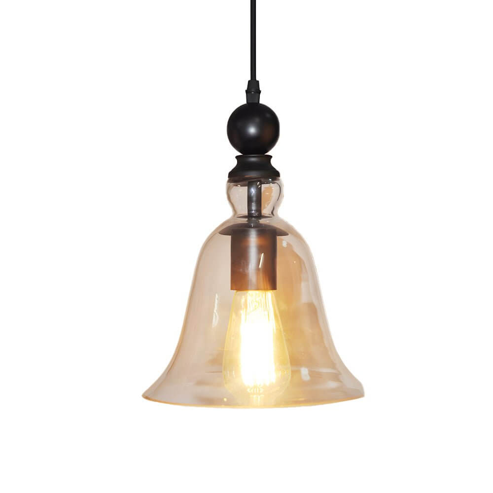 Aureon iron and glass pendant light, adjustable cord shown in a living space setting