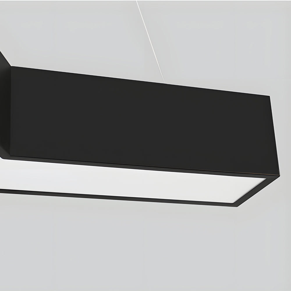 Y-shaped modular linear pendant light in black finish showing iron body and acrylic diffuser