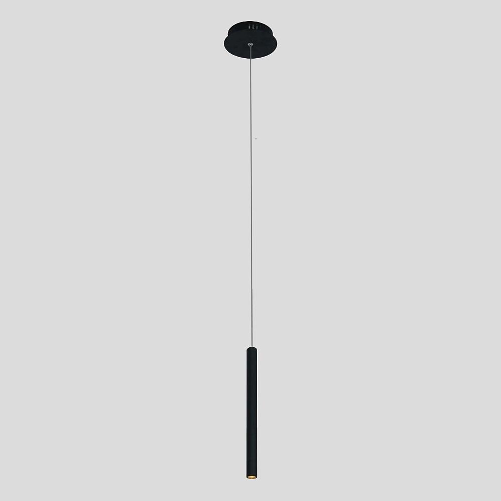 Aureon white slim pendant light with integrated LED downlight in a minimal dining space