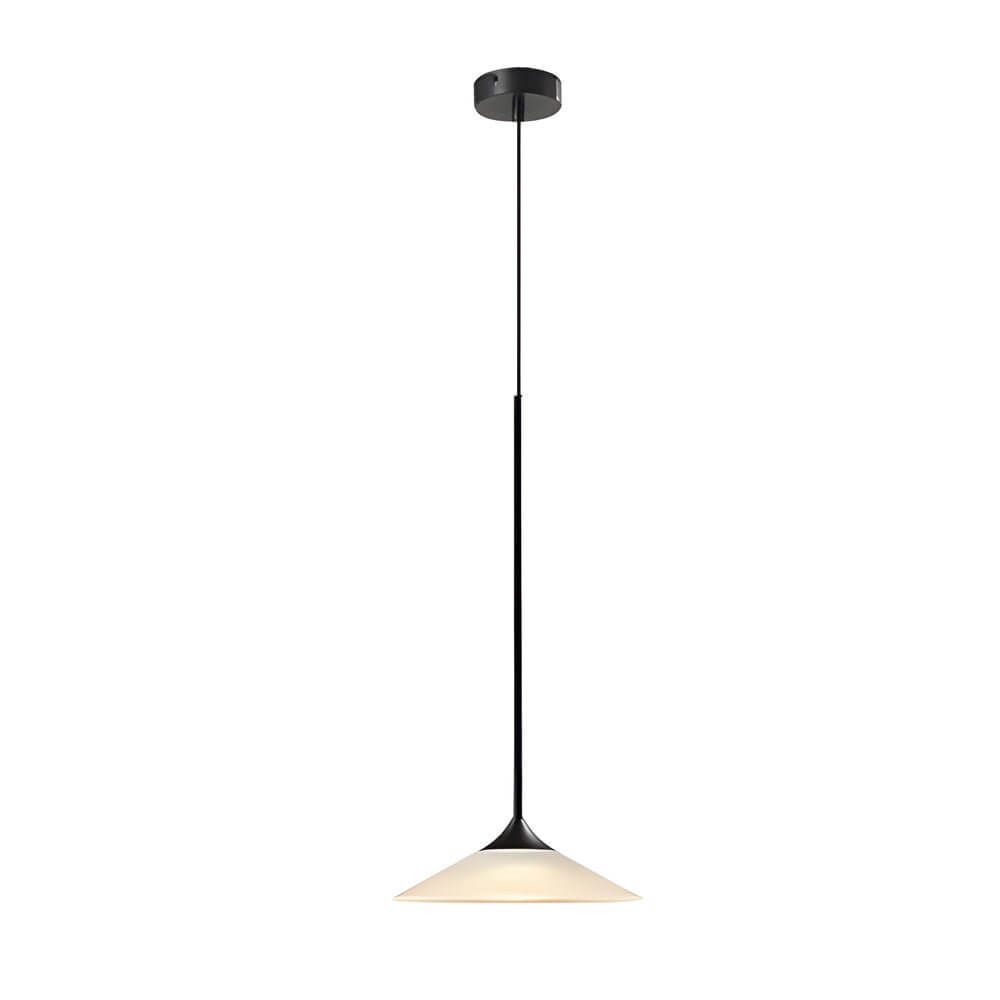 Aureon acrylic pendant light side profile showing conical shade shape and black canopy