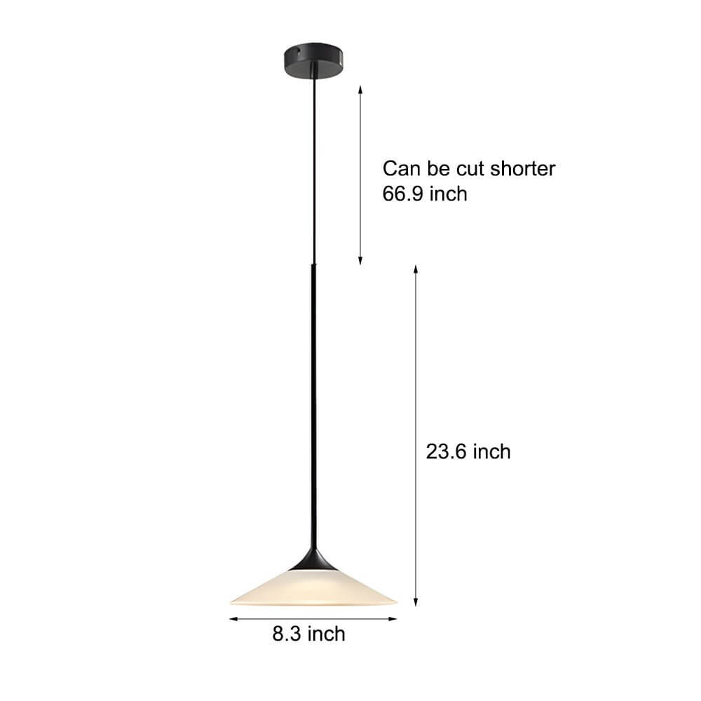 Aureon cone pendant light in a contemporary living room, modern minimalist lighting