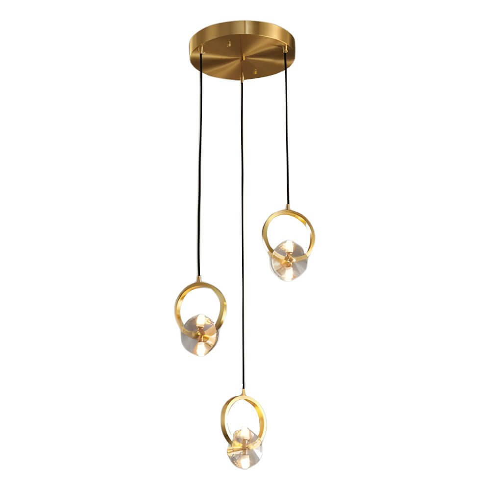 Aureon crystal pendant light above a kitchen island, modern copper ceiling light