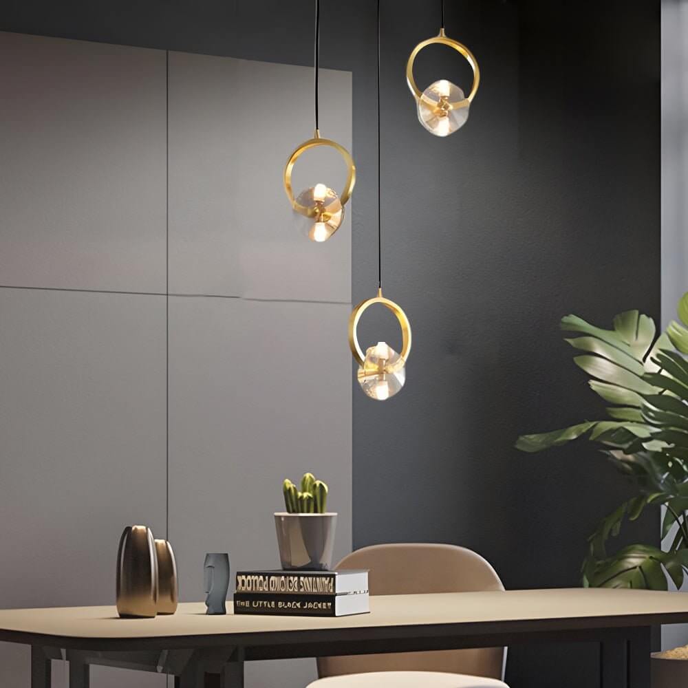 3-light copper crystal ceiling pendant light for dining room or kitchen island