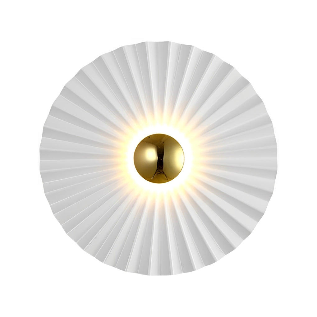 Alure white wall light with warm ambient LED glow, installed in a contemporary dining room