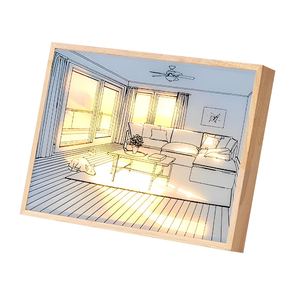 Alure LED light painting full product view, wood and acrylic construction, modern wall art