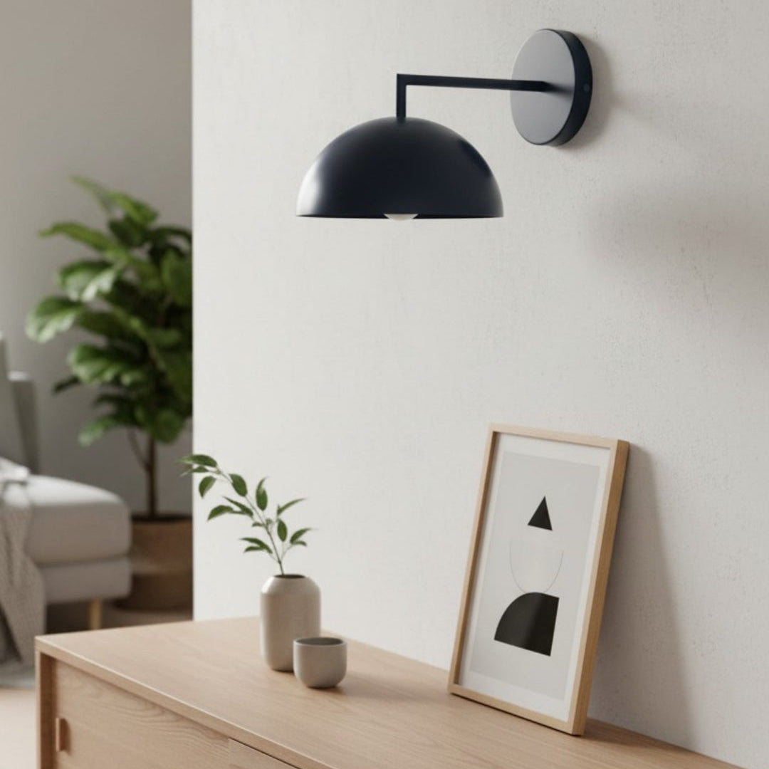 Vantara Black Dome Wall Light – Modern Minimalist Indoor Wall Sconce for Bedroom, Living Room & Hallway