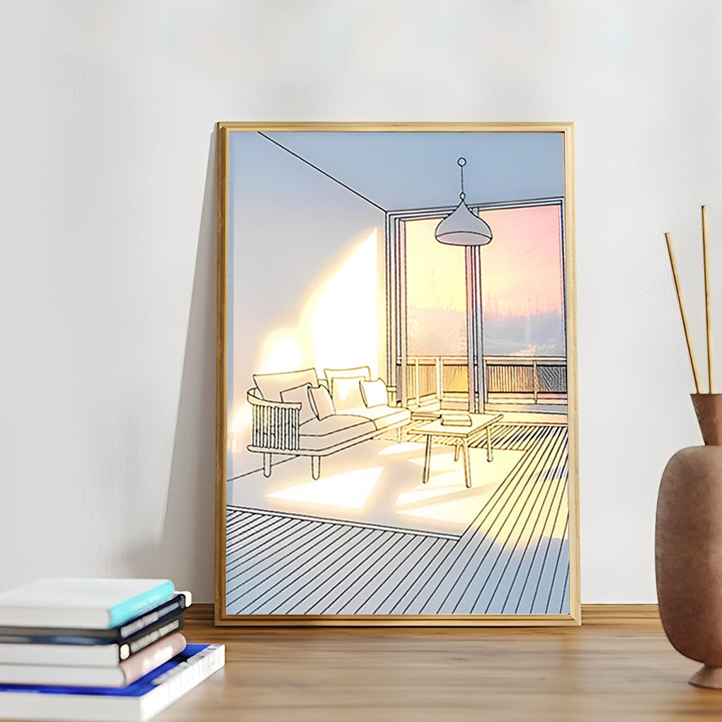 Alure LED light painting with autumn scene design on a bedroom wall, dimmable wall art light