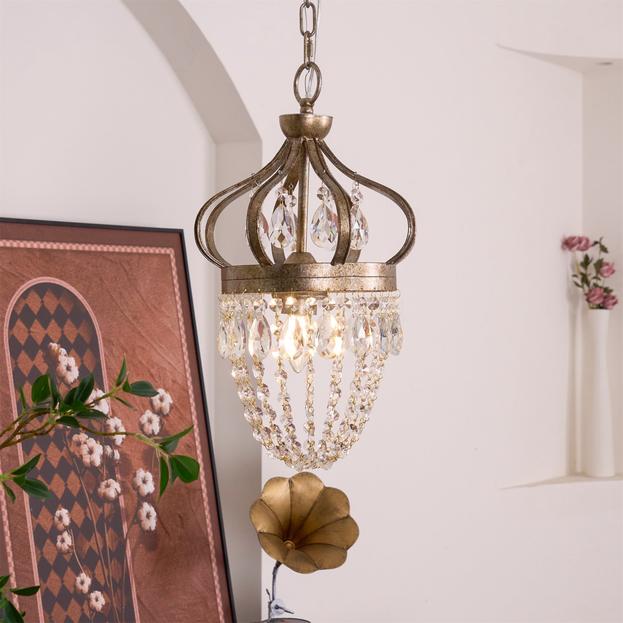 Vantara chandelier antique silver finish, product detail shot against neutral background