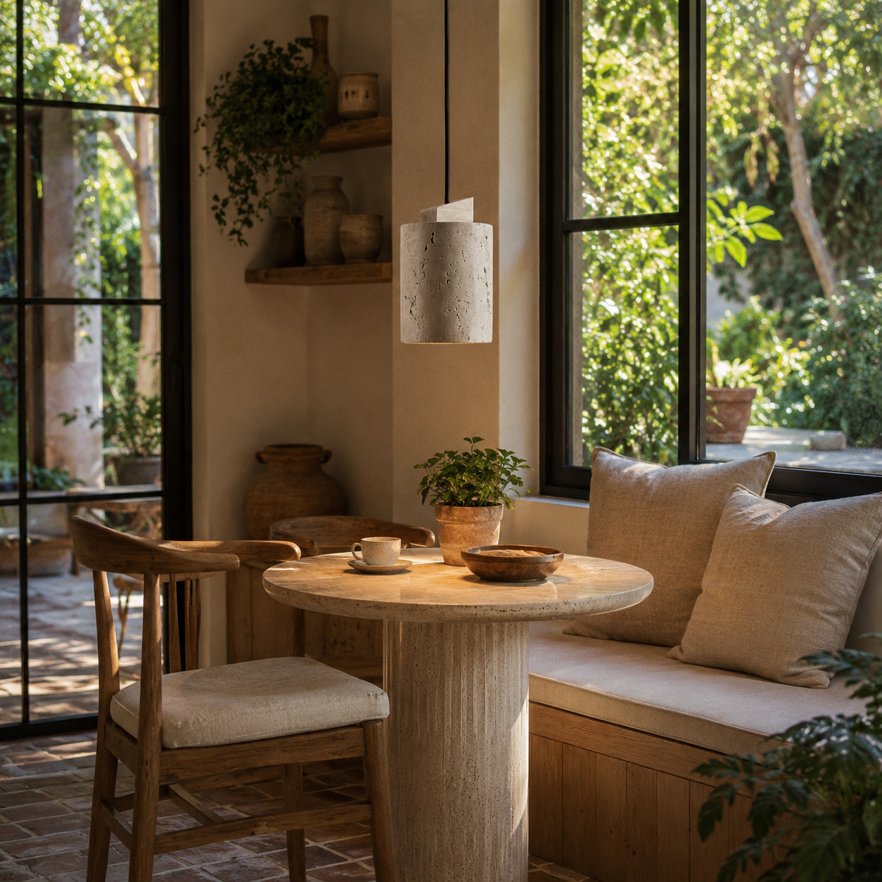 Zuka Travertine Cylinder Pendant Light