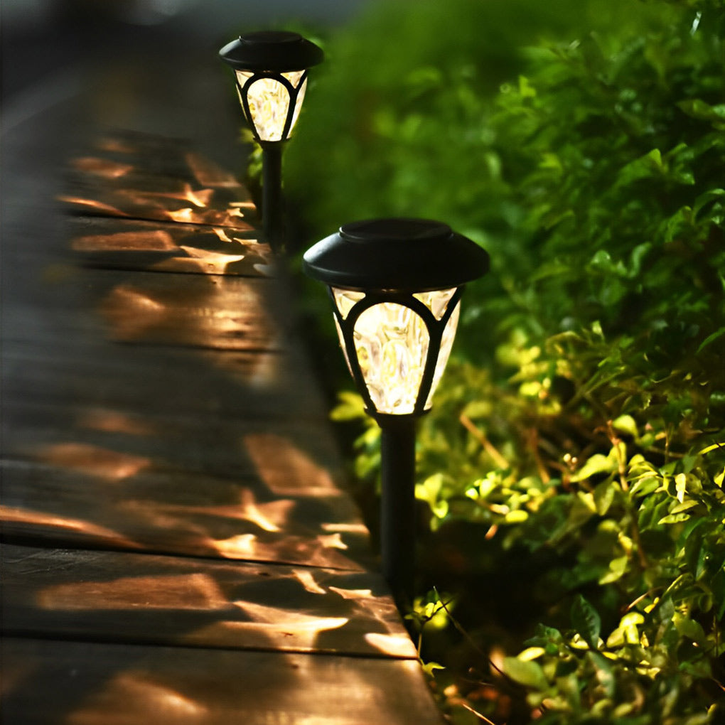 Close-up of frosted glass lampshade on Solvara matte black solar garden light