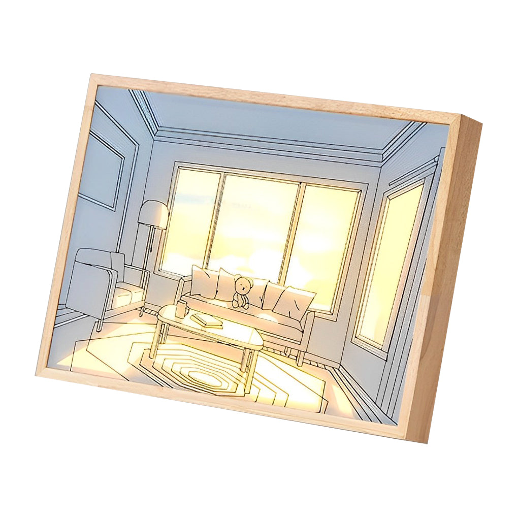 Alure LED wall art light beside a bed, bedside scene lighting with touch dimmer control