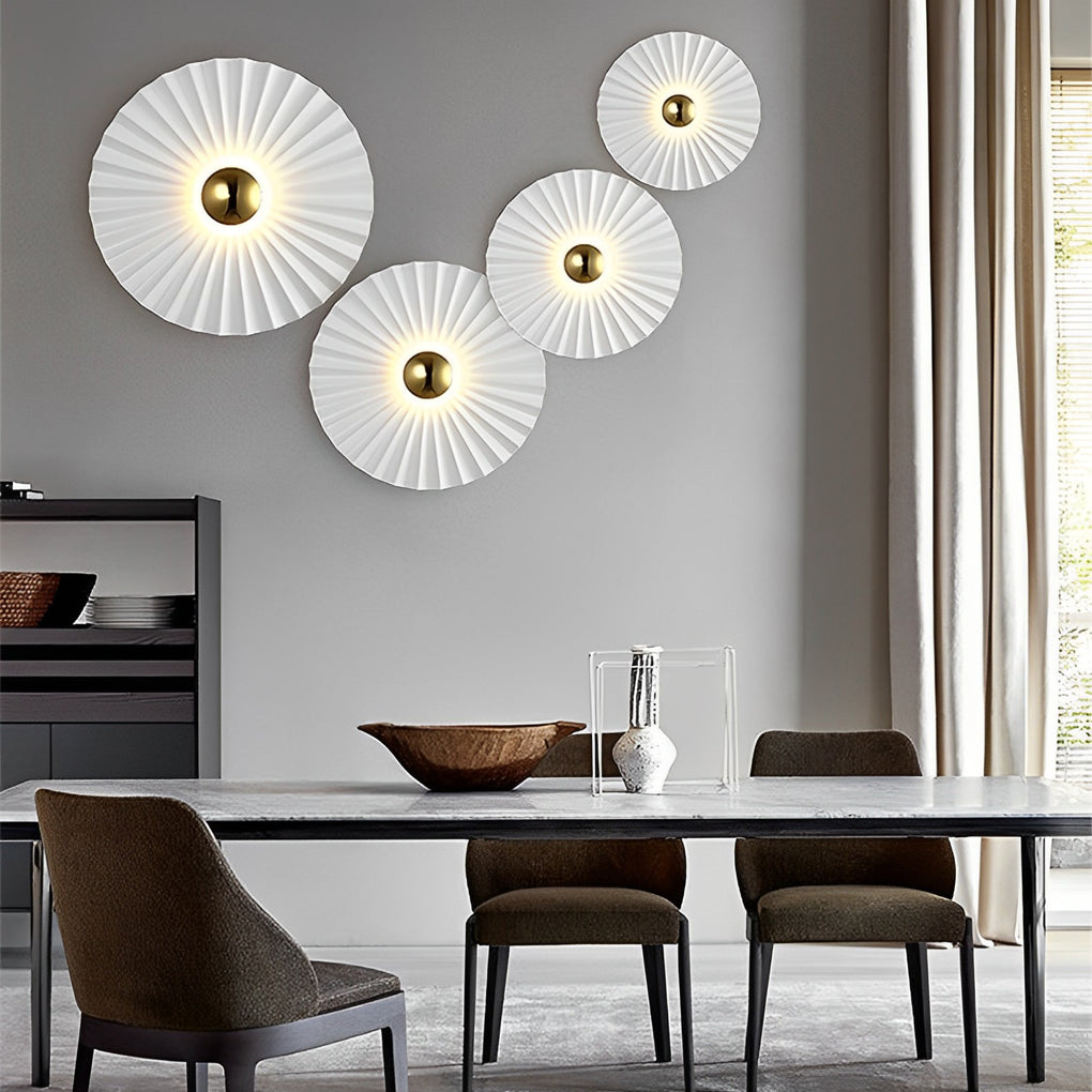 Alure sculptural lotus leaf wall light, side profile showing depth and layered pleating