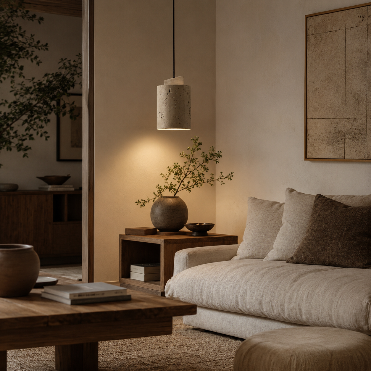 Zuka Travertine Cylinder Pendant Light