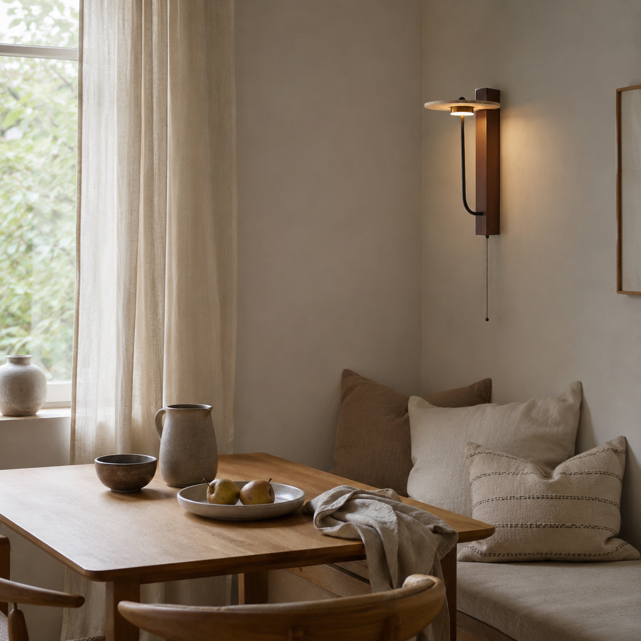 Sumi natural stone wall light with integrated LED glowing softly through travertine