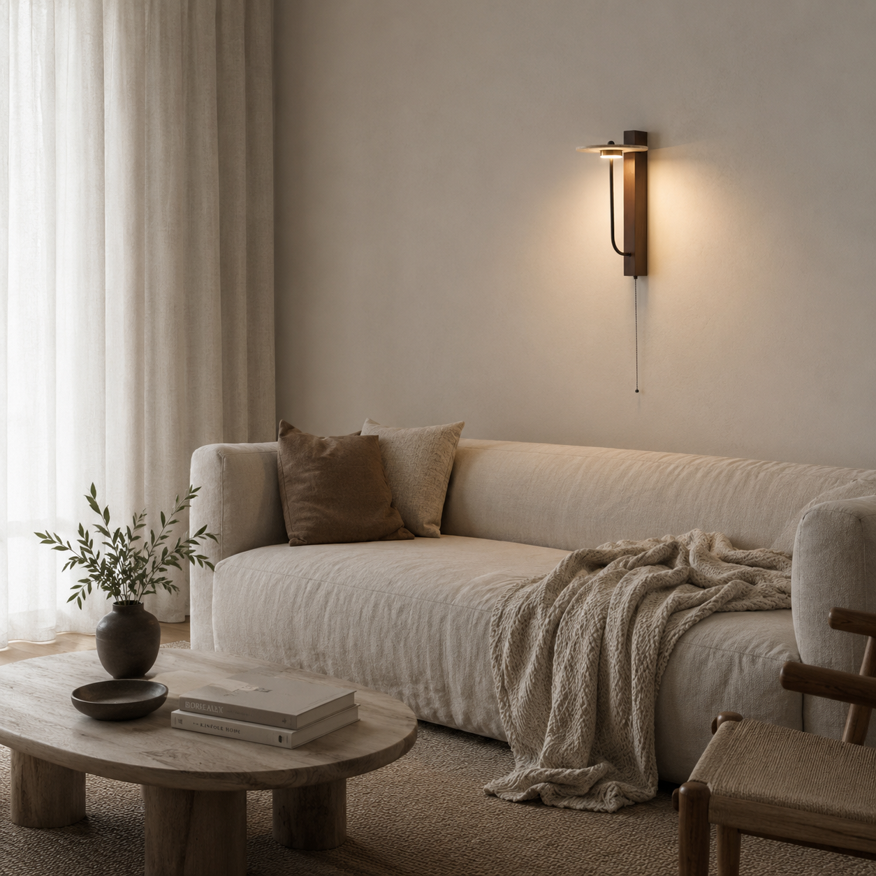 Sumi travertine wall light size comparison — small and large variants shown together