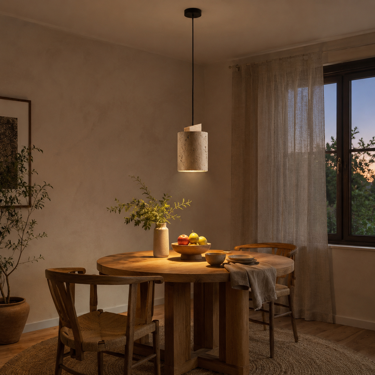 Zuka Travertine Cylinder Pendant Light