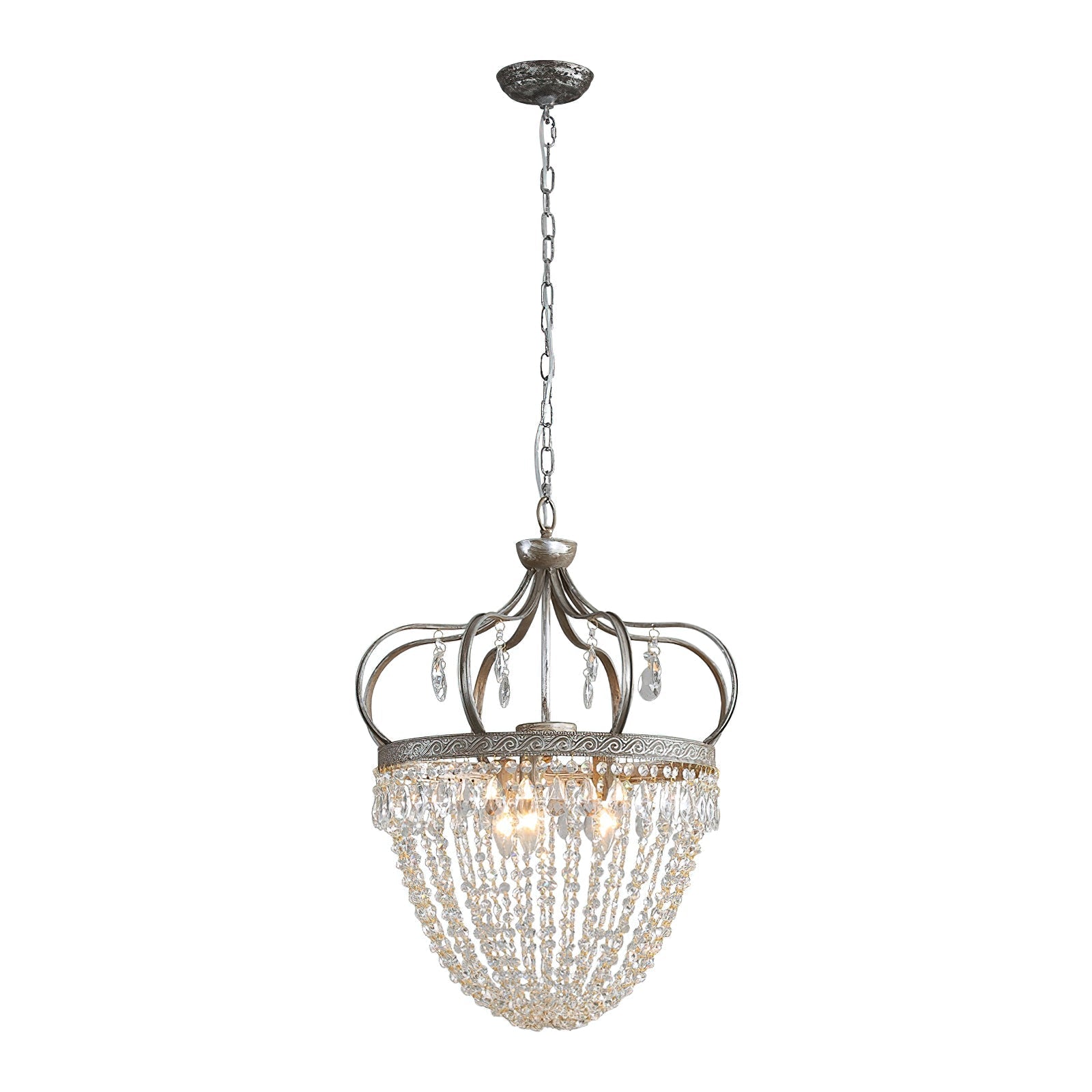 Glass crystal chandelier for modern dining room shown from directly below