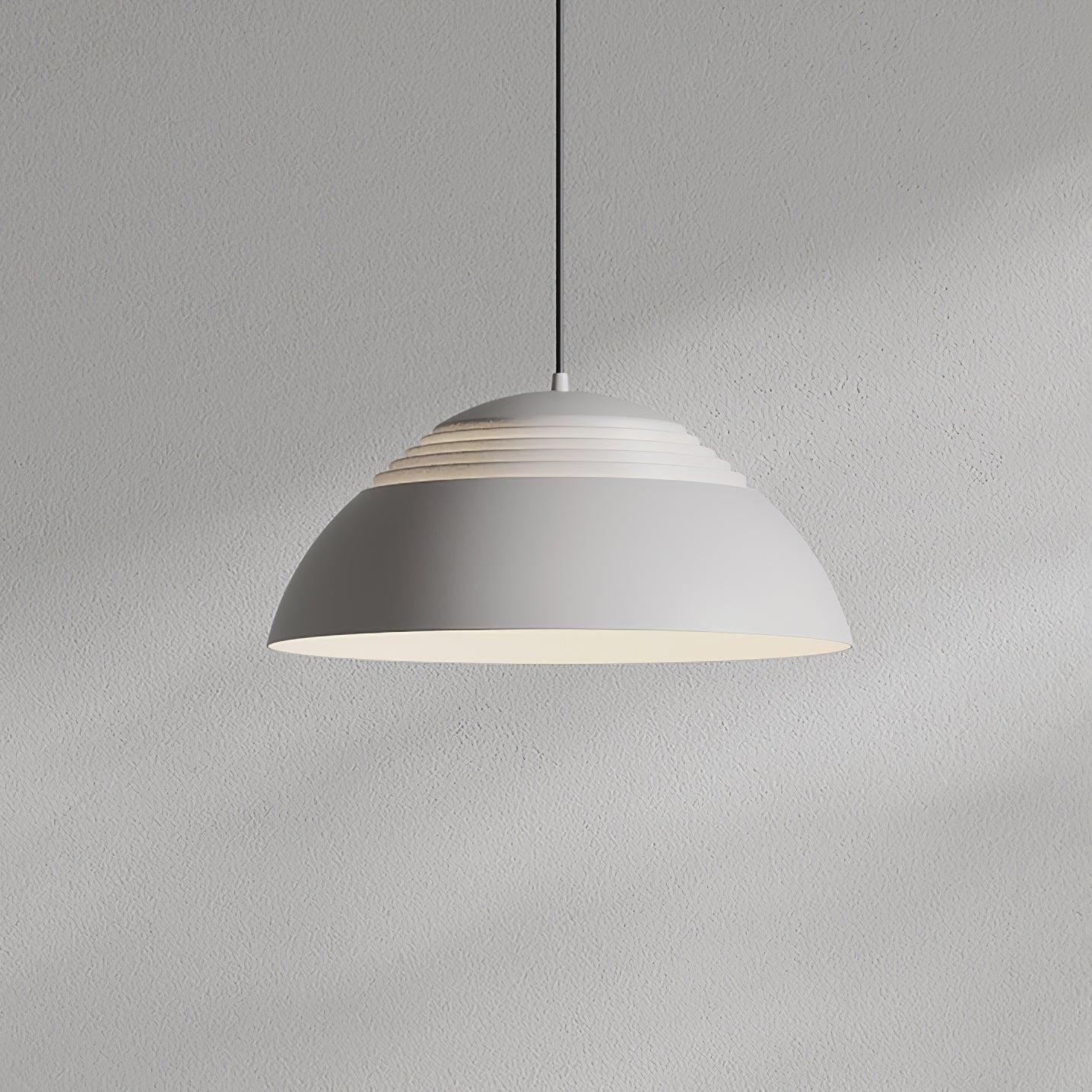 Vantara ridged pendant light in matte white angled view showing shade depth and adjustable cable