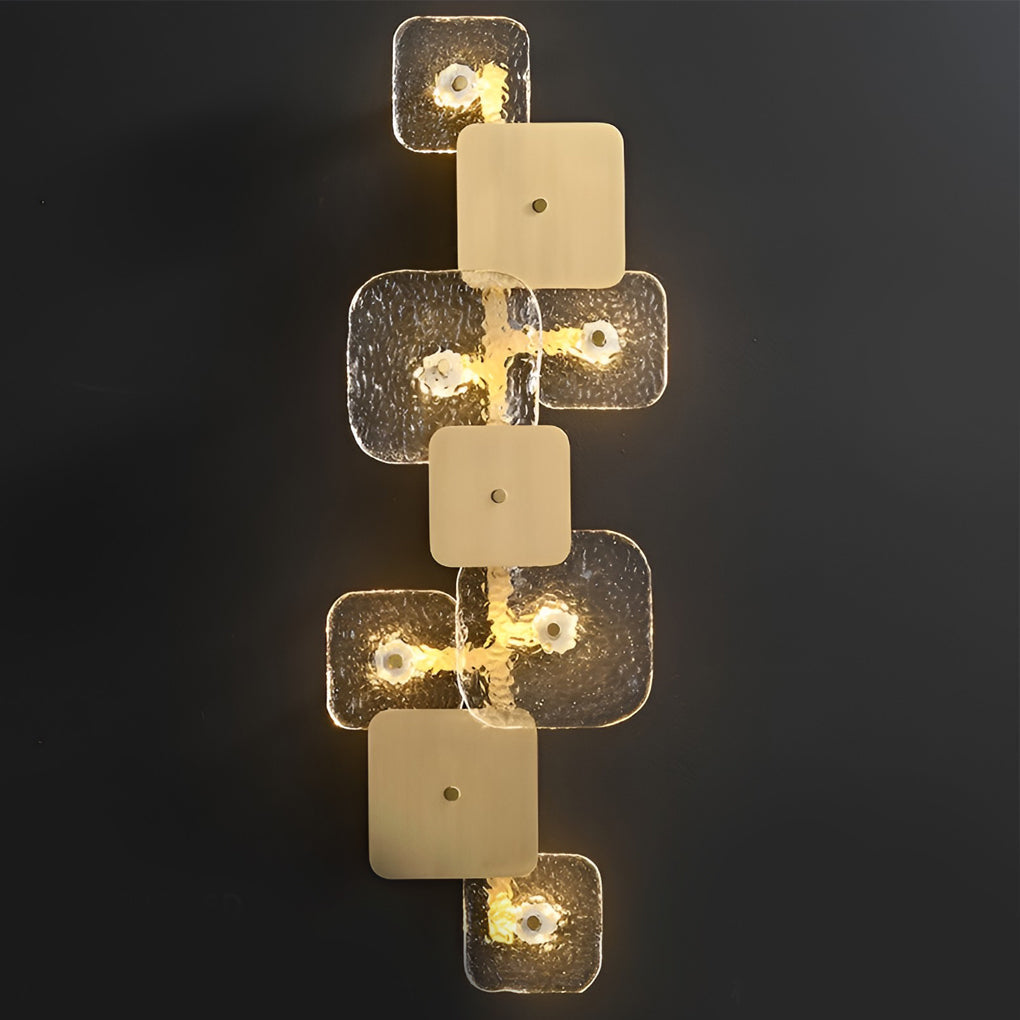 Alure copper and glass wall sconce, front-on view showing rounded square form