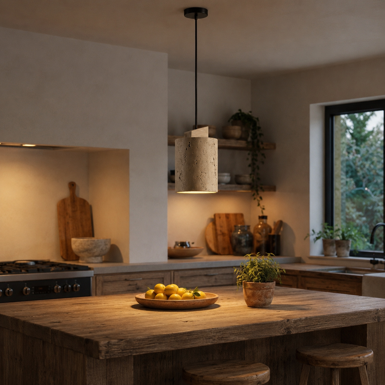 Zuka Travertine Cylinder Pendant Light