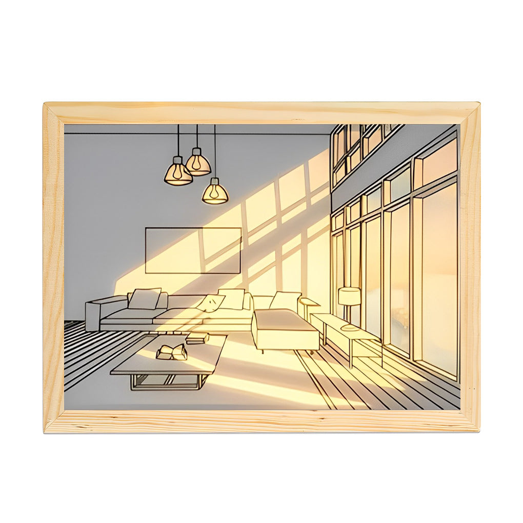 Alure bear scene LED light painting on a living room wall, warm contemporary wall art light