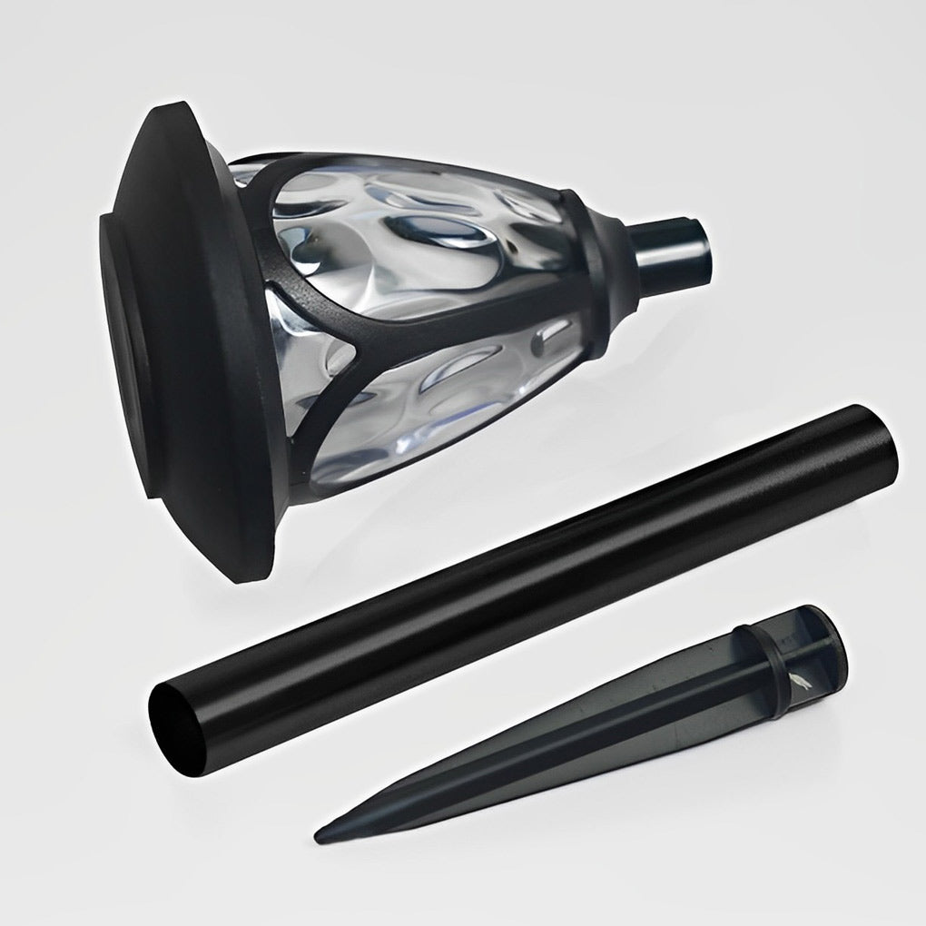 Solvara solar stake lights illuminating a courtyard entrance at night with soft warm LED light