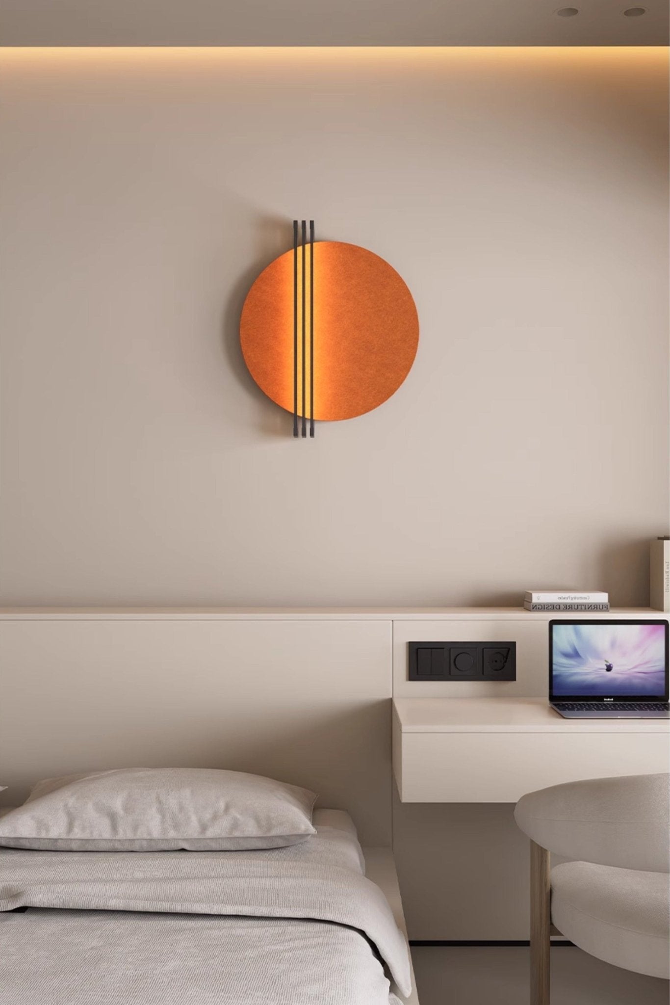 Vantara felt wall light in blue shade, mounted on a plain wall in a modern interior