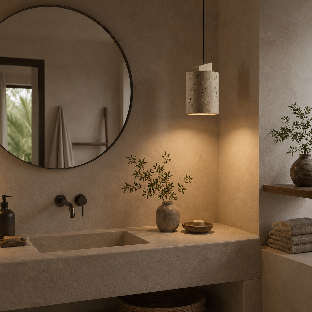 Zuka Travertine Cylinder Pendant Light