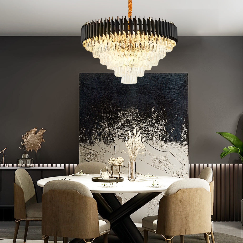 Auréline crystal ring chandelier in gold finish, modern glass ceiling light for dining room