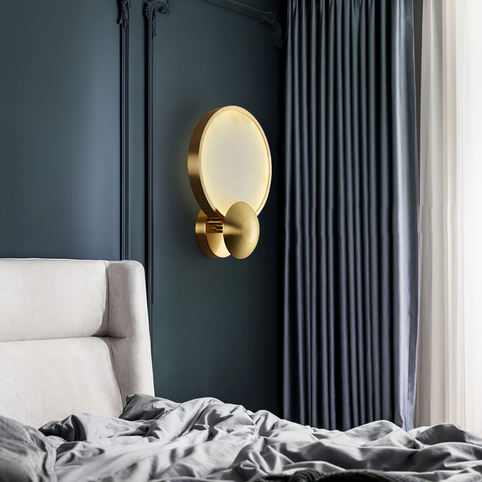 Sayo wall light shown at full height of 35 cm against a plaster-finish interior wall