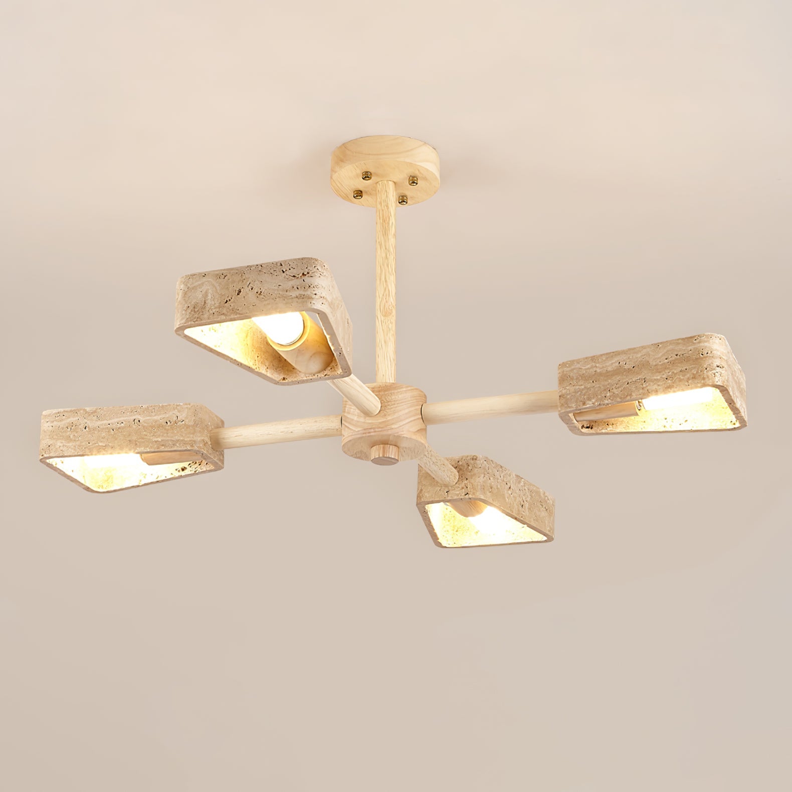 Tomoe Travertine Wood Chandelier scaled comparison showing 3-head and 5-head size difference