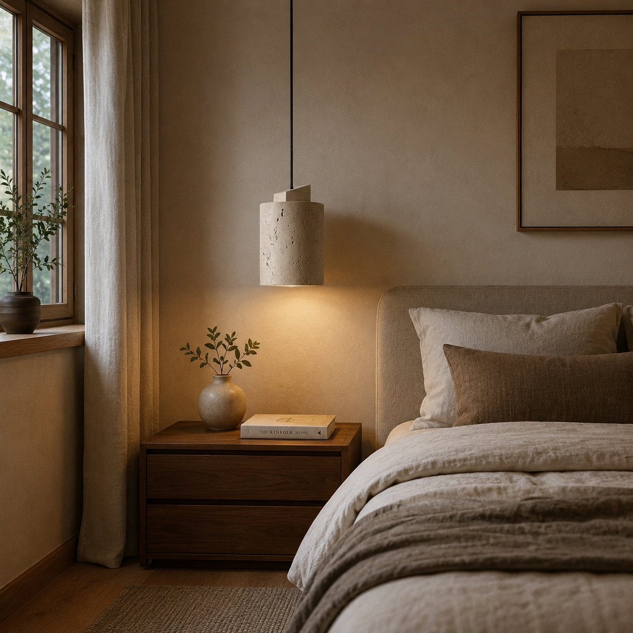 Zuka Travertine Cylinder Pendant Light