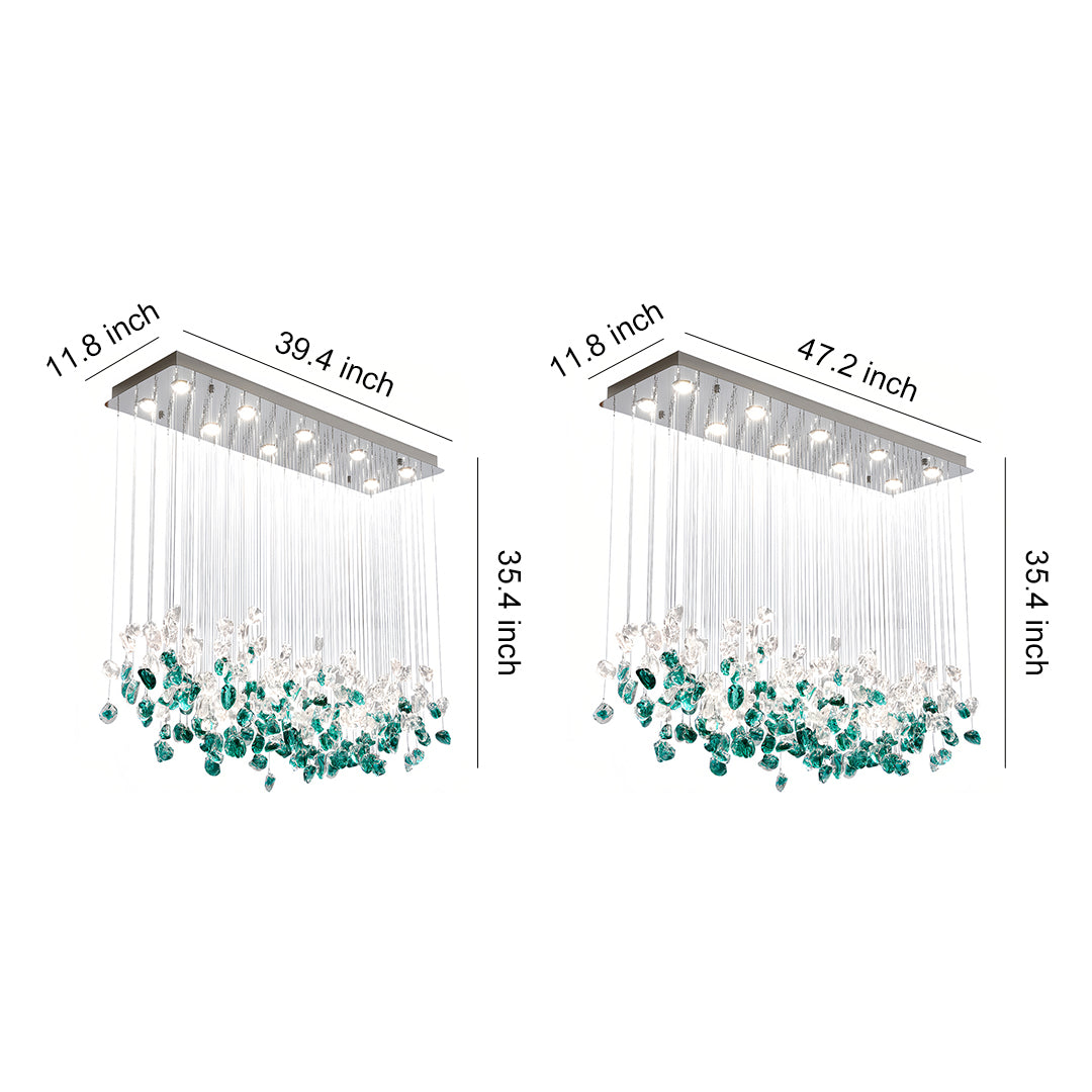 Detail of stainless steel ceiling canopy and cord suspension on the Auréline glass chandelier