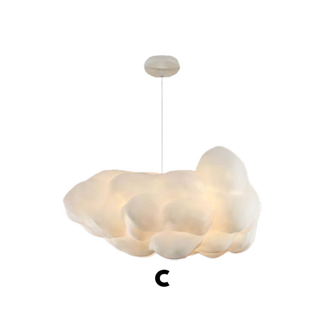Aureon Cloud C pendant light style, white fabric cloud pendant detail