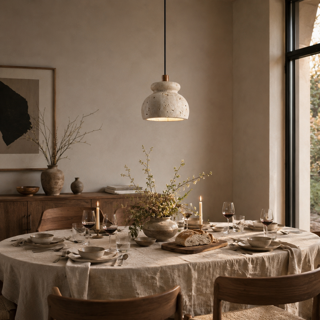 Tsuyu Travertine Pendant Light