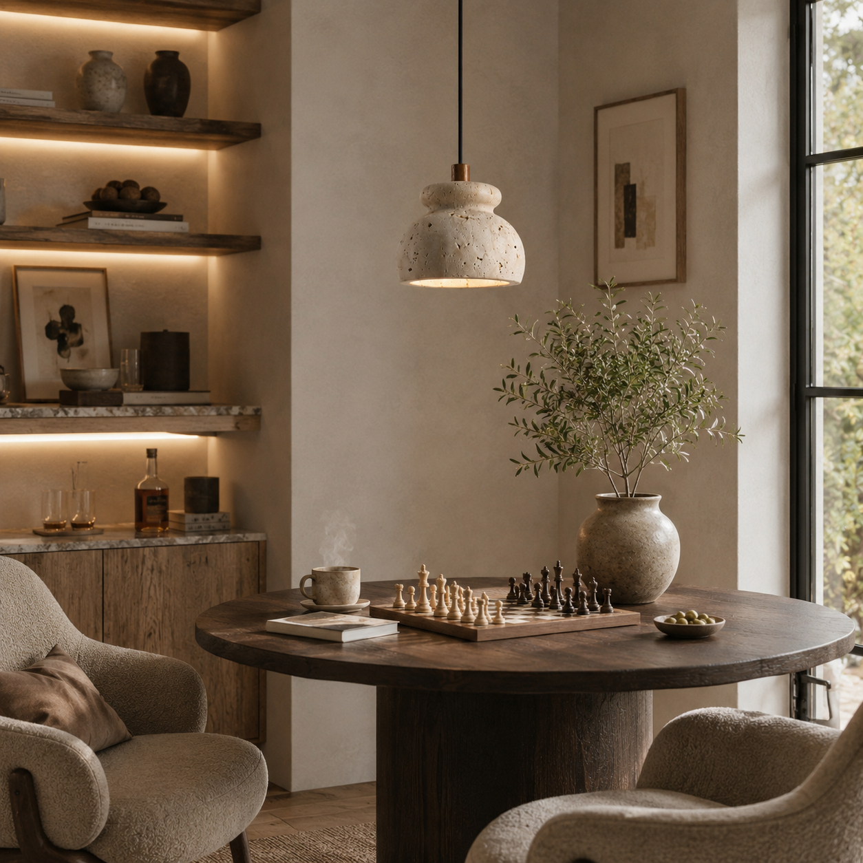 Tsuyu Travertine Pendant Light