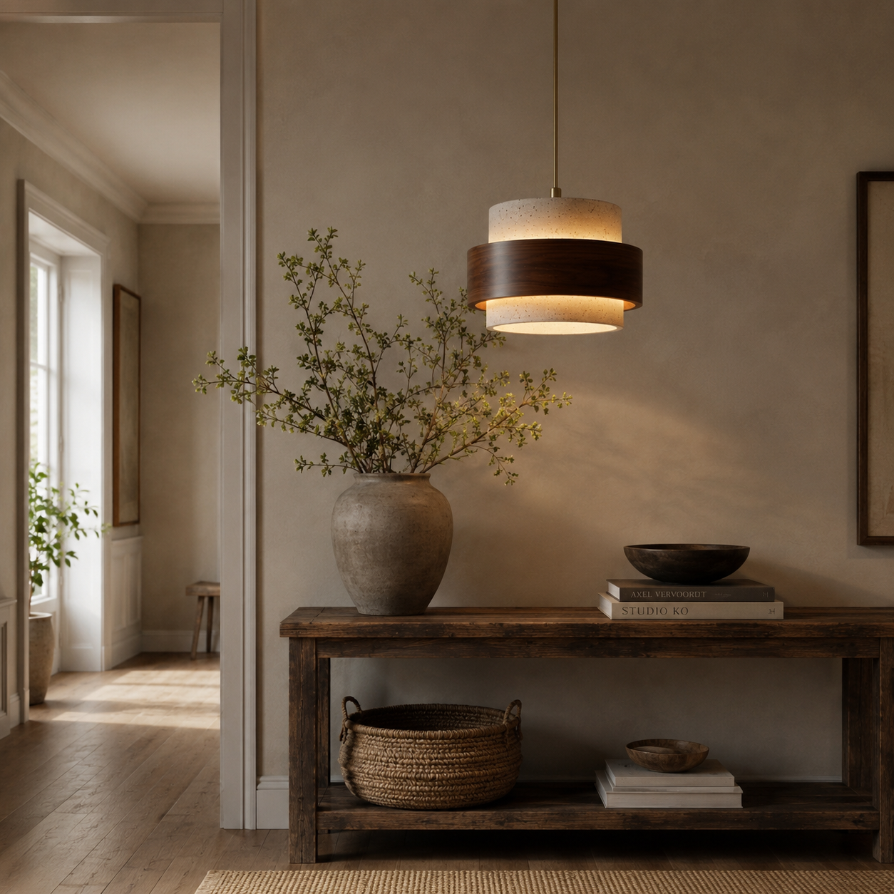 Evara Travertine Wood Pendant Lamp