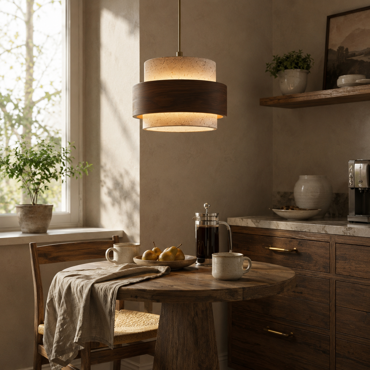 Evara Travertine Wood Pendant Lamp