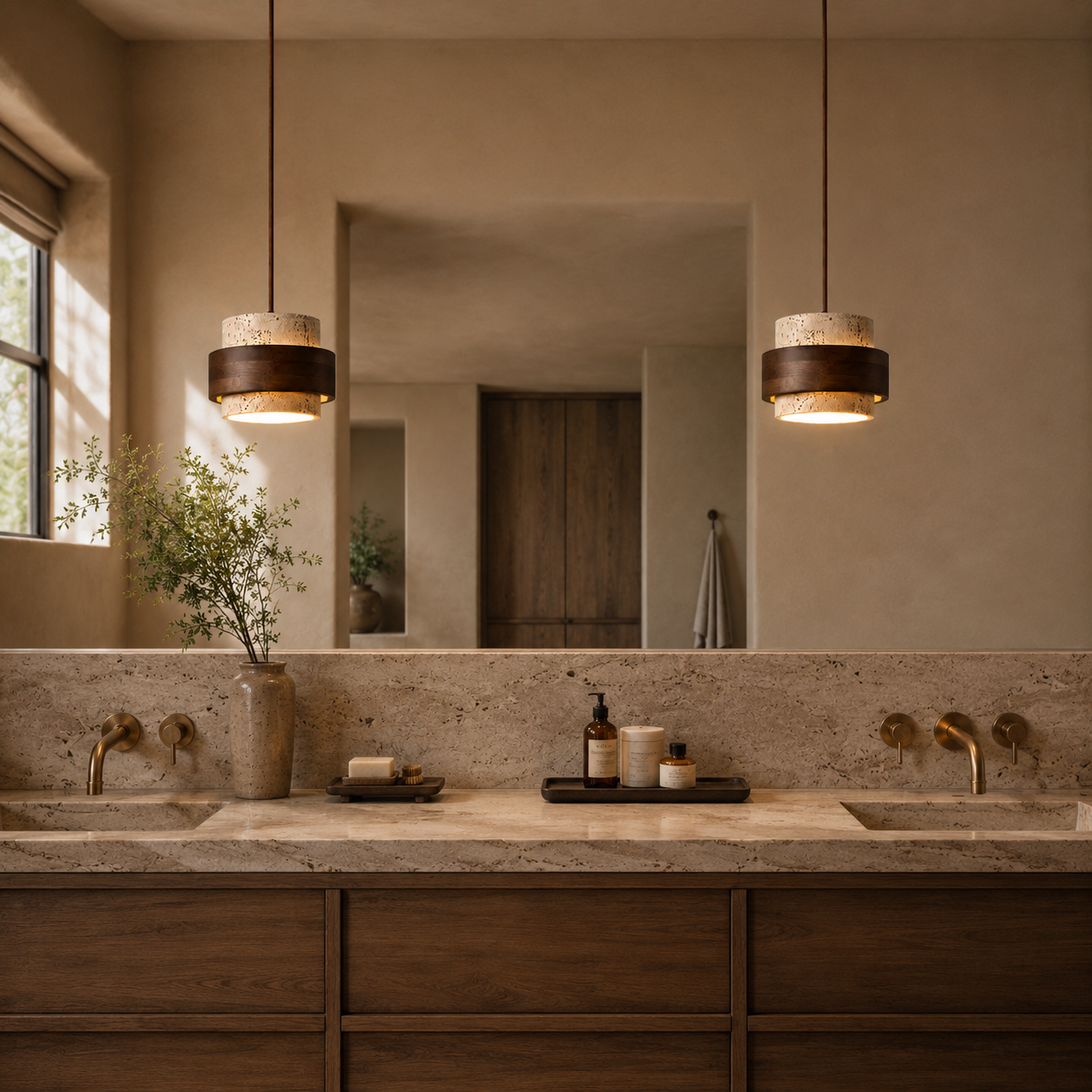 Evara Travertine Wood Pendant Lamp