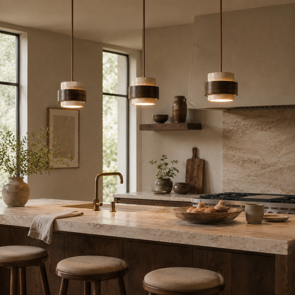 Evara Travertine Wood Pendant Lamp