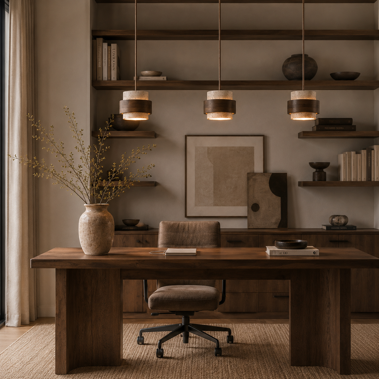Evara Travertine Wood Pendant Lamp