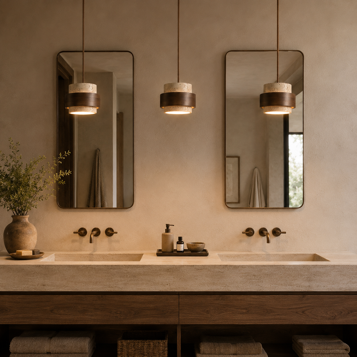 Evara Travertine Wood Pendant Lamp