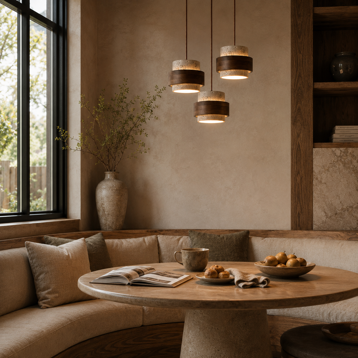 Evara Travertine Wood Pendant Lamp