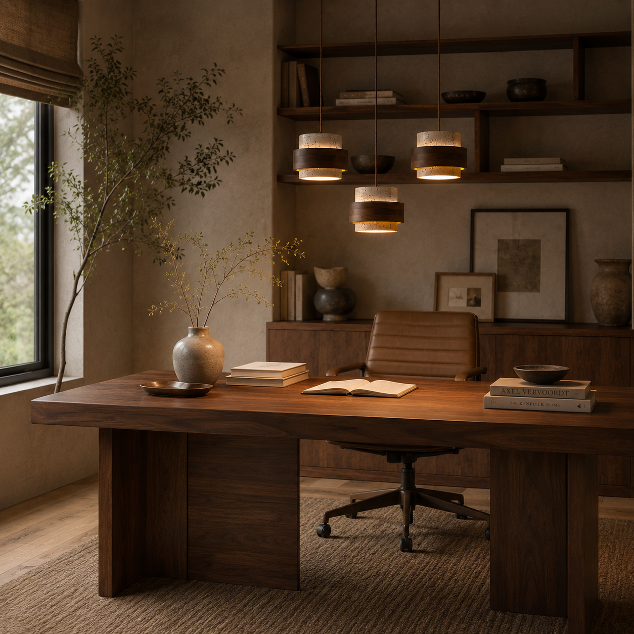Evara Travertine Wood Pendant Lamp
